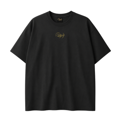 Black Fairuz Beirut Mornings T-shirt, front view with Sawt Al-Zaman Arabic calligraphy logo.