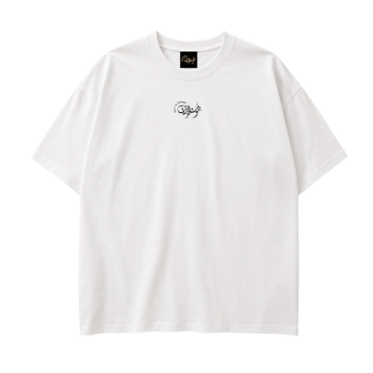White Umm Kulthum El Sett T-shirt, front view with Sawt Al-Zaman Arabic calligraphy chest logo.