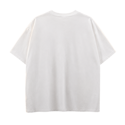 White Ziad Al-Rahbani tribute T-shirt, plain back view showing the relaxed unisex streetwear silhouette.